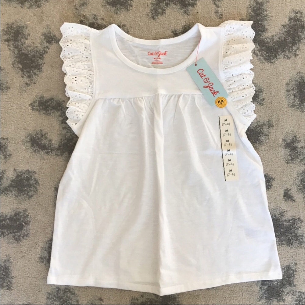 Cat And Jack Girls White Eyelet Sleeve Top Size M 7/8